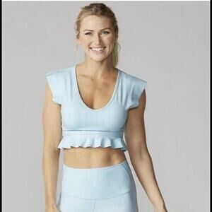 TAVI NOIR Light Blue Flutter Bra Powder Palm Sz Women's Medium Workout Wear NWT